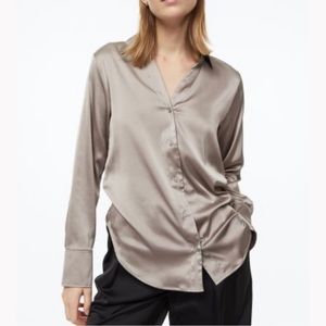 Nude Satin Collard Shirt.